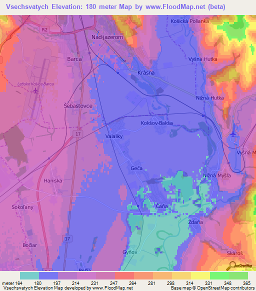 Vsechsvatych,Slovakia Elevation Map