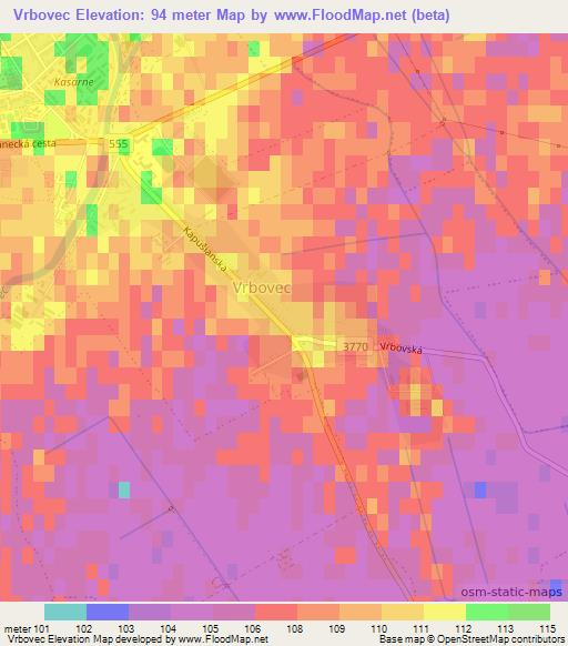 Vrbovec,Slovakia Elevation Map