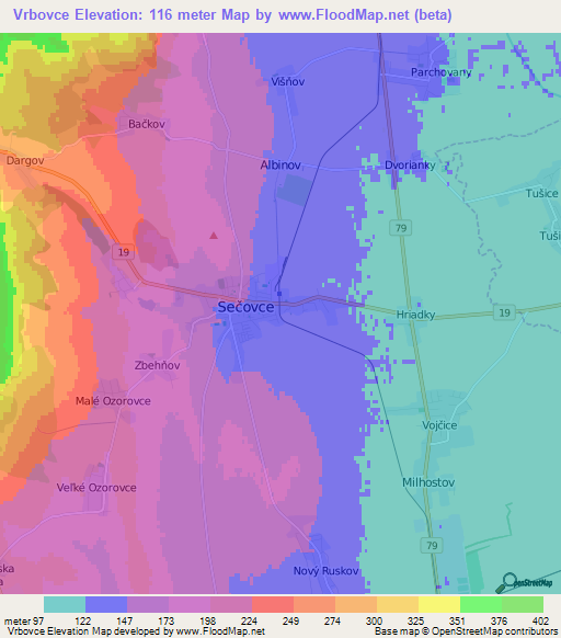 Vrbovce,Slovakia Elevation Map