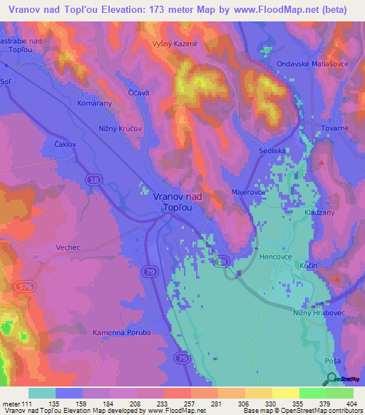 Vranov nad Topl'ou,Slovakia Elevation Map