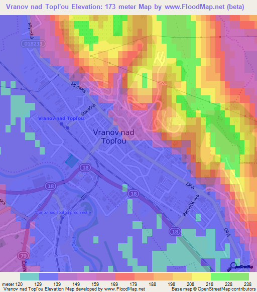 Vranov nad Topl'ou,Slovakia Elevation Map