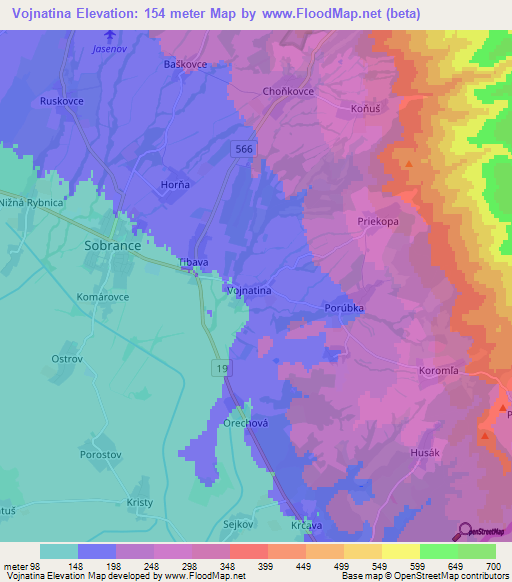 Vojnatina,Slovakia Elevation Map
