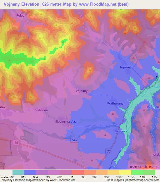 Vojnany,Slovakia Elevation Map
