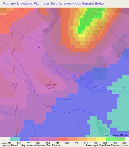 Vojnany,Slovakia Elevation Map