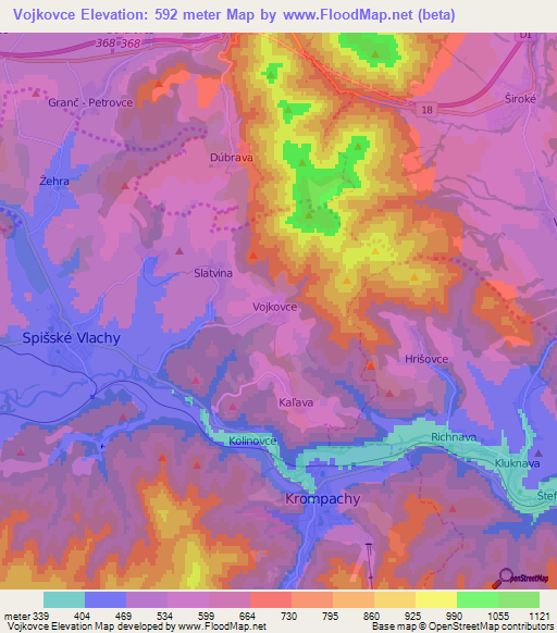 Vojkovce,Slovakia Elevation Map