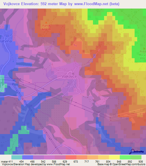 Vojkovce,Slovakia Elevation Map