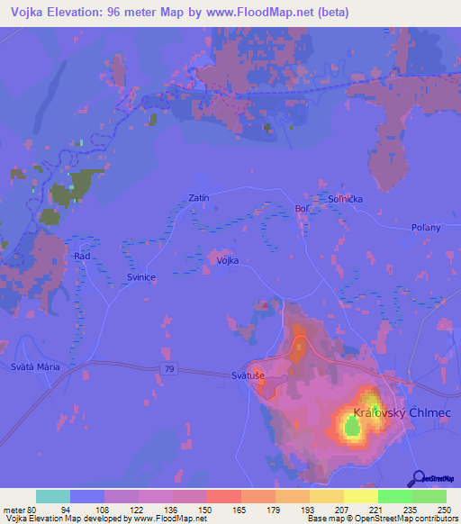Vojka,Slovakia Elevation Map