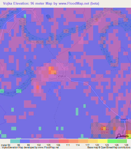 Vojka,Slovakia Elevation Map