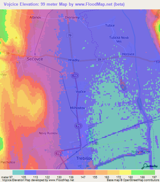 Vojcice,Slovakia Elevation Map