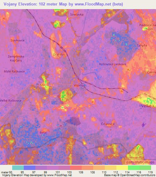 Vojany,Slovakia Elevation Map