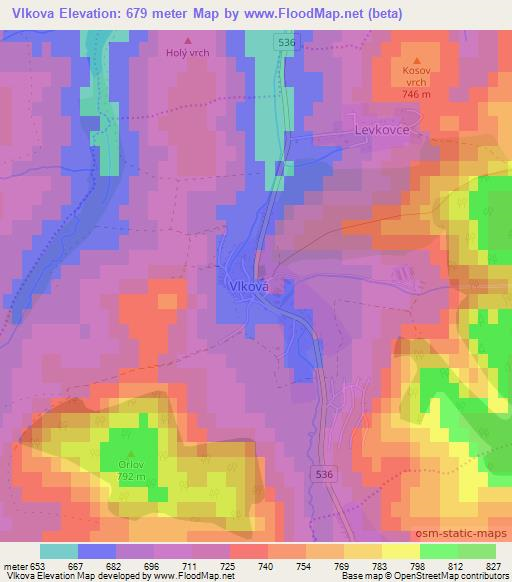 Vlkova,Slovakia Elevation Map