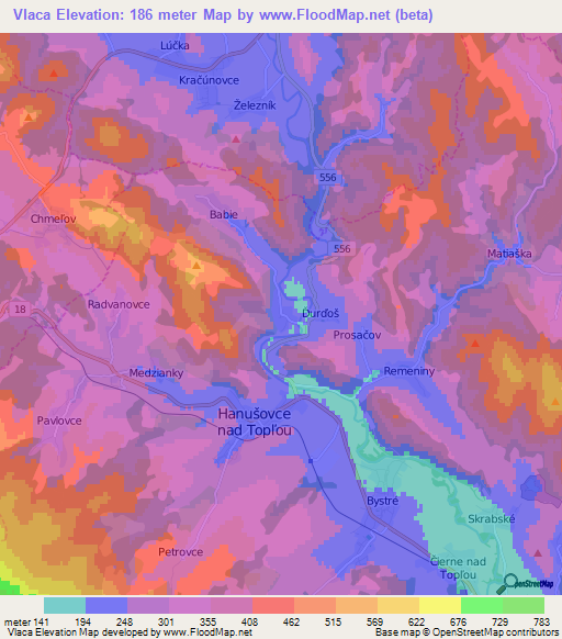 Vlaca,Slovakia Elevation Map