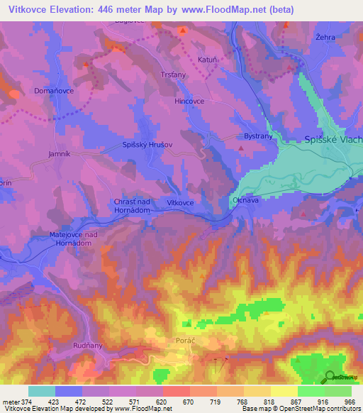 Vitkovce,Slovakia Elevation Map