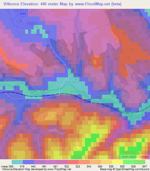 Vitkovce,Slovakia Elevation Map