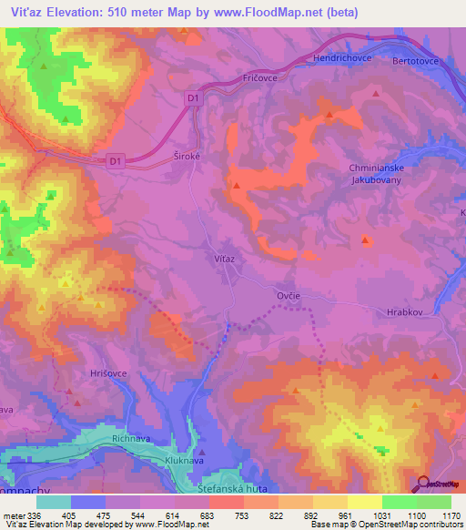 Vit'az,Slovakia Elevation Map