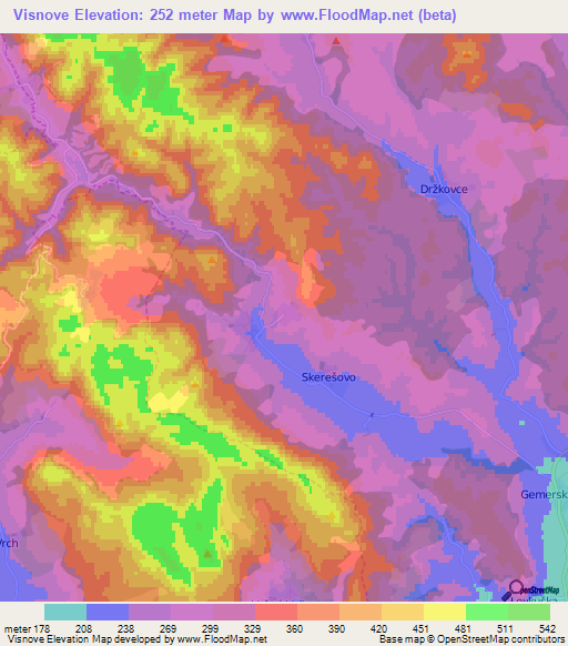 Visnove,Slovakia Elevation Map