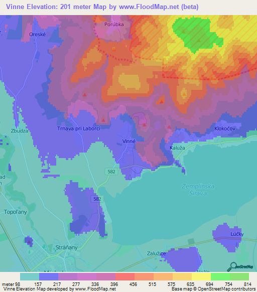 Vinne,Slovakia Elevation Map
