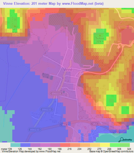 Vinne,Slovakia Elevation Map