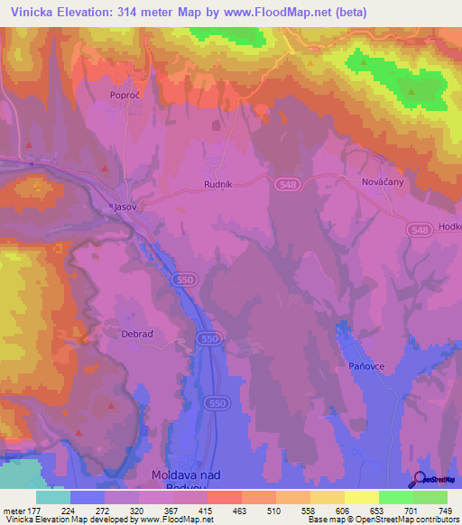 Vinicka,Slovakia Elevation Map
