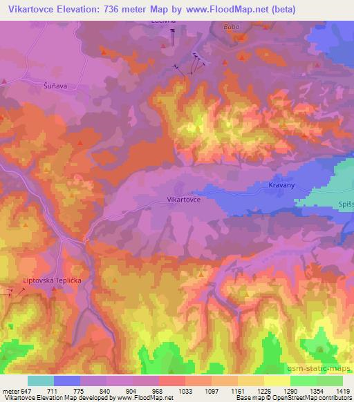 Vikartovce,Slovakia Elevation Map