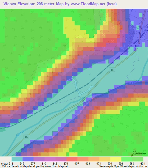 Vidova,Slovakia Elevation Map
