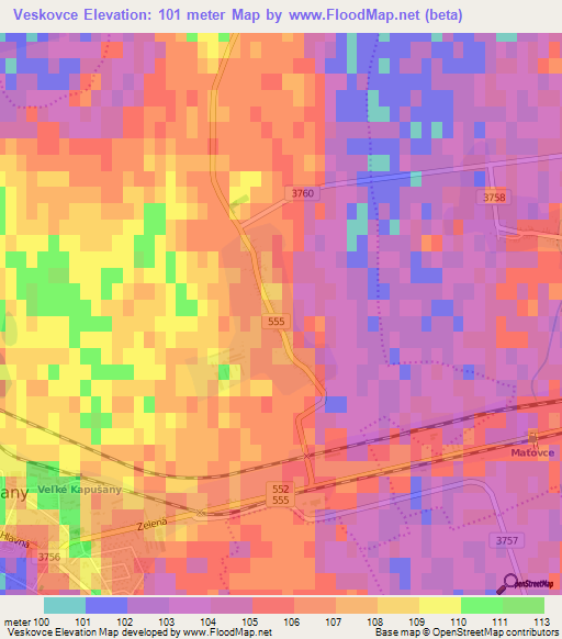 Veskovce,Slovakia Elevation Map
