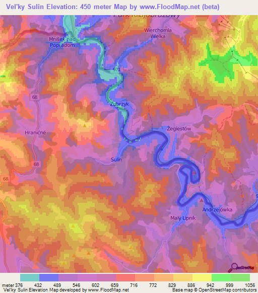 Vel'ky Sulin,Slovakia Elevation Map