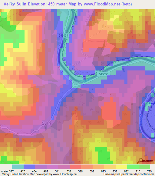 Vel'ky Sulin,Slovakia Elevation Map