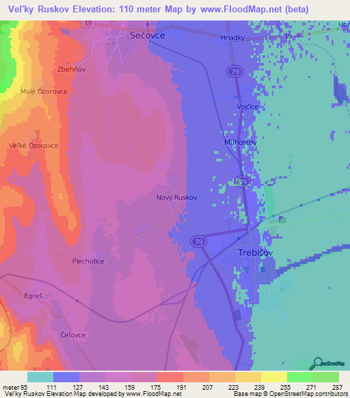 Vel'ky Ruskov,Slovakia Elevation Map