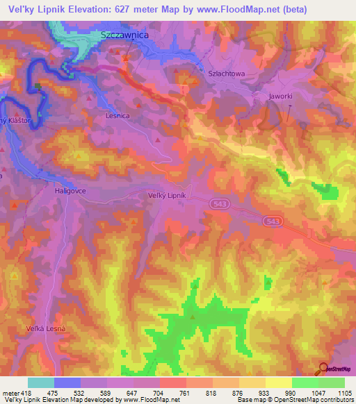 Vel'ky Lipnik,Slovakia Elevation Map