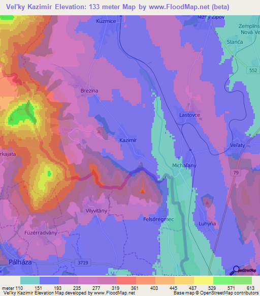 Vel'ky Kazimir,Slovakia Elevation Map