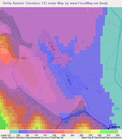 Vel'ky Kazimir,Slovakia Elevation Map