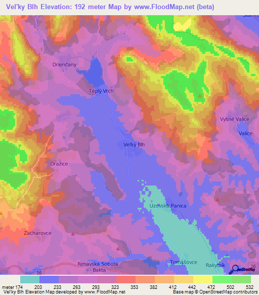 Vel'ky Blh,Slovakia Elevation Map