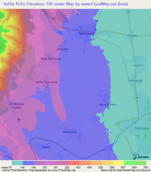Vel'ke Pol'e,Slovakia Elevation Map