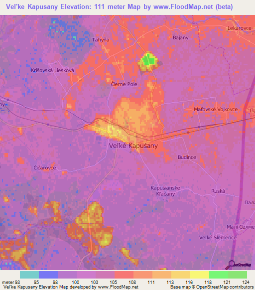 Vel'ke Kapusany,Slovakia Elevation Map
