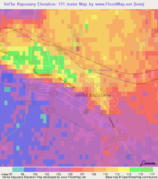 Vel'ke Kapusany,Slovakia Elevation Map