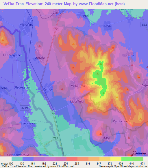 Vel'ka Trna,Slovakia Elevation Map