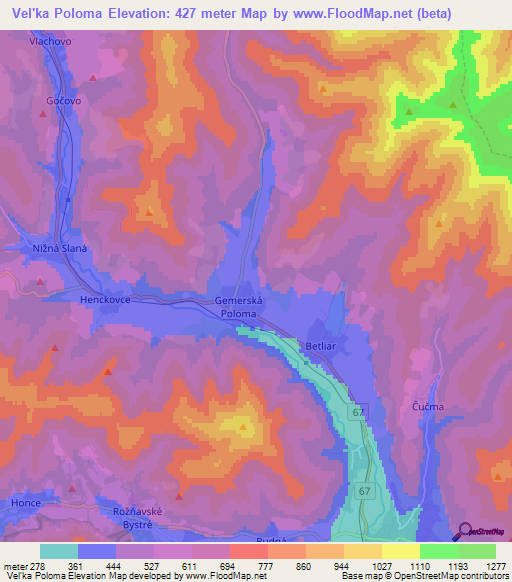 Vel'ka Poloma,Slovakia Elevation Map