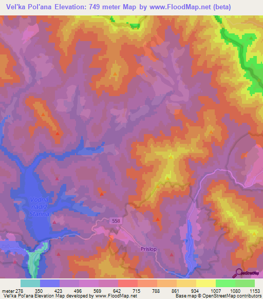 Vel'ka Pol'ana,Slovakia Elevation Map