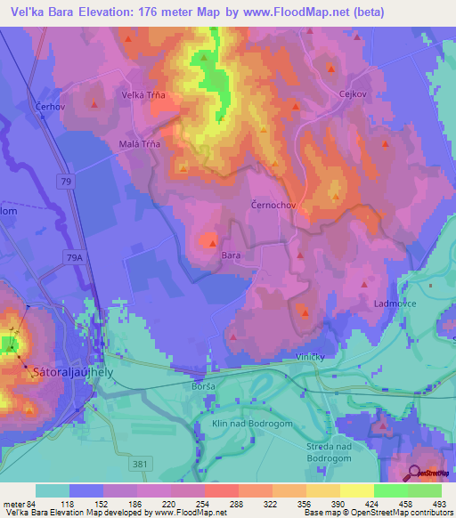 Vel'ka Bara,Slovakia Elevation Map