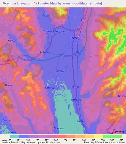 Vcelince,Slovakia Elevation Map