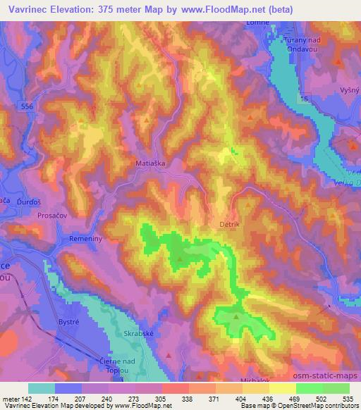 Vavrinec,Slovakia Elevation Map