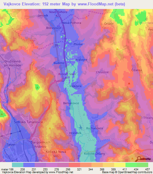 Vajkovce,Slovakia Elevation Map
