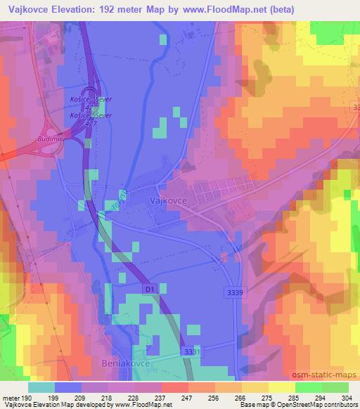 Vajkovce,Slovakia Elevation Map
