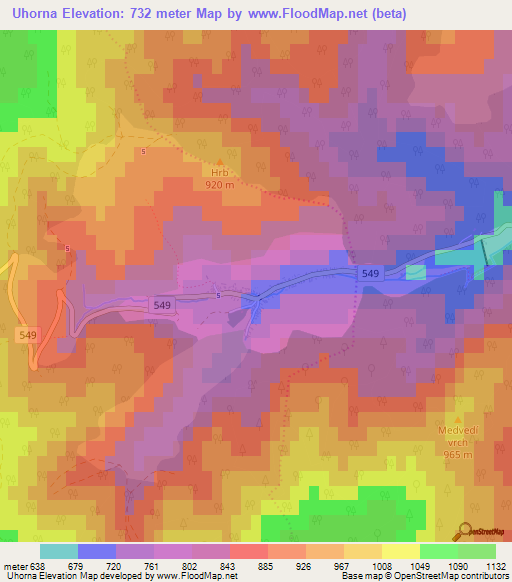 Uhorna,Slovakia Elevation Map