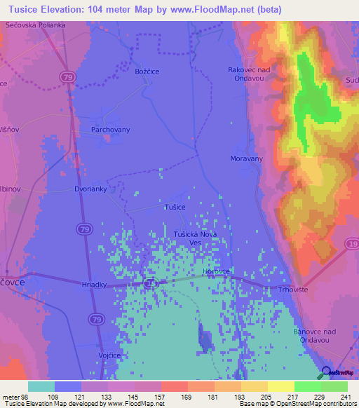Tusice,Slovakia Elevation Map