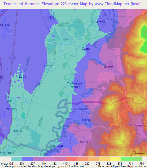 Trstene pri Hornade,Slovakia Elevation Map