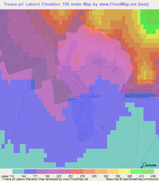 Trnava pri Laborci,Slovakia Elevation Map