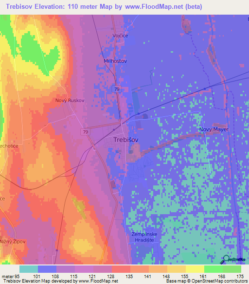 Trebisov,Slovakia Elevation Map