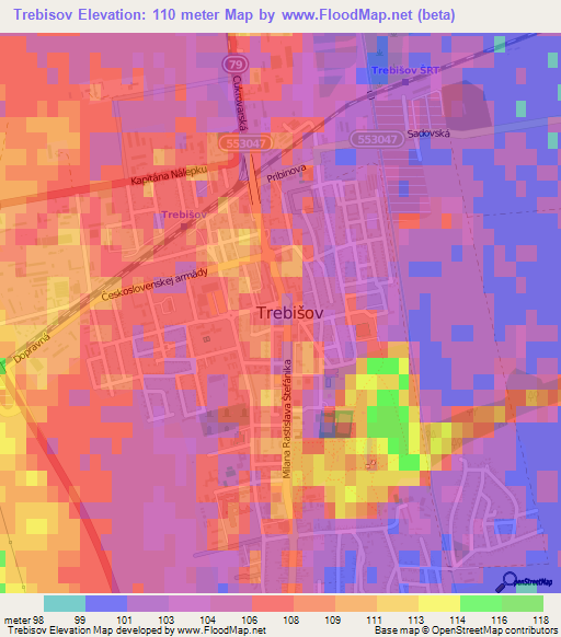 Trebisov,Slovakia Elevation Map